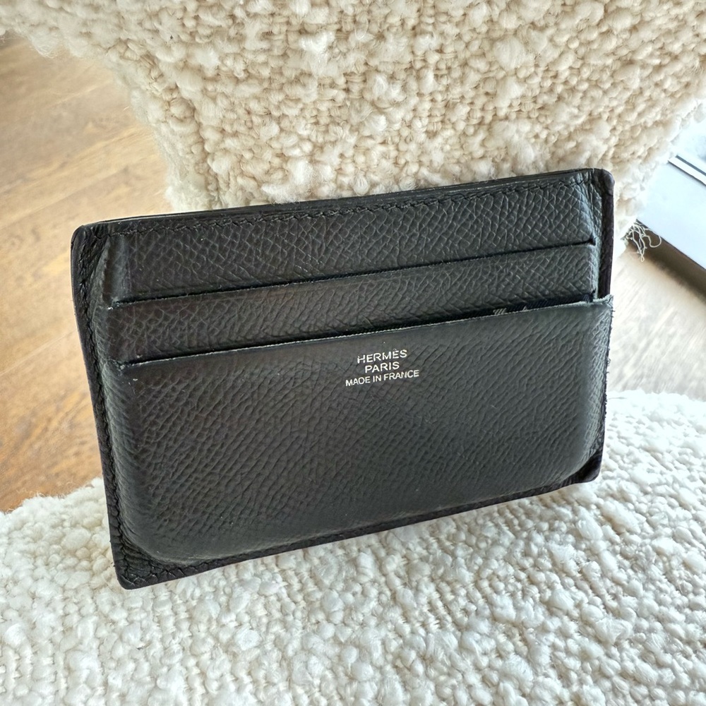 Hermes Mens Citizen Twill Silk Card Holder Black Noir